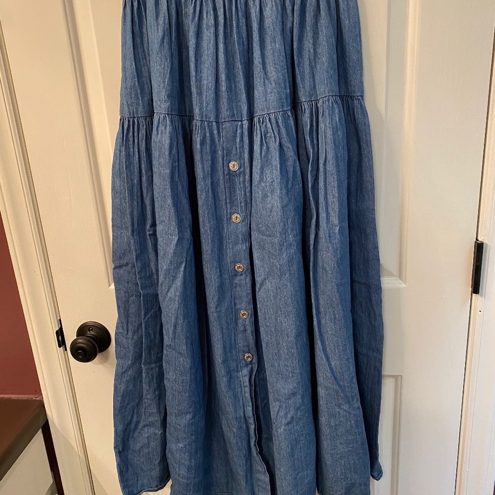 Banjo Pleated Jean Skirt